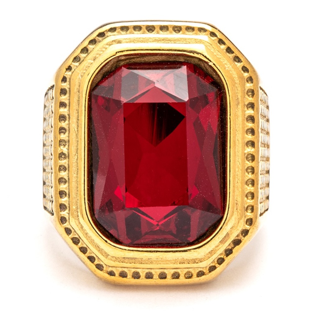 Gold & Red Stainless Steel Statement Rings